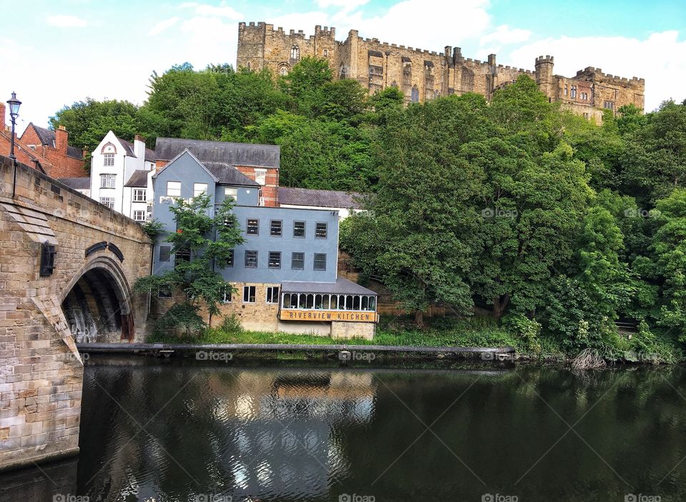 Views of Durham Castle from the riverbank 