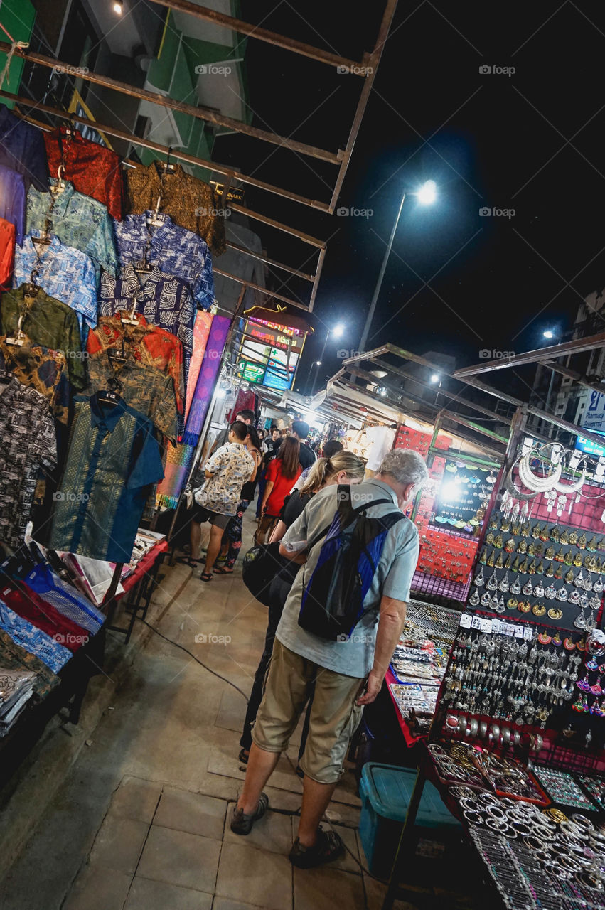 Night market shopping in Chiang Mai, Thailand 