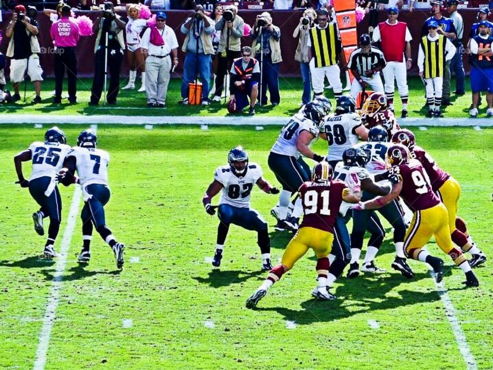 The Philadelphia Eagles football team playing against the Washington Redskins