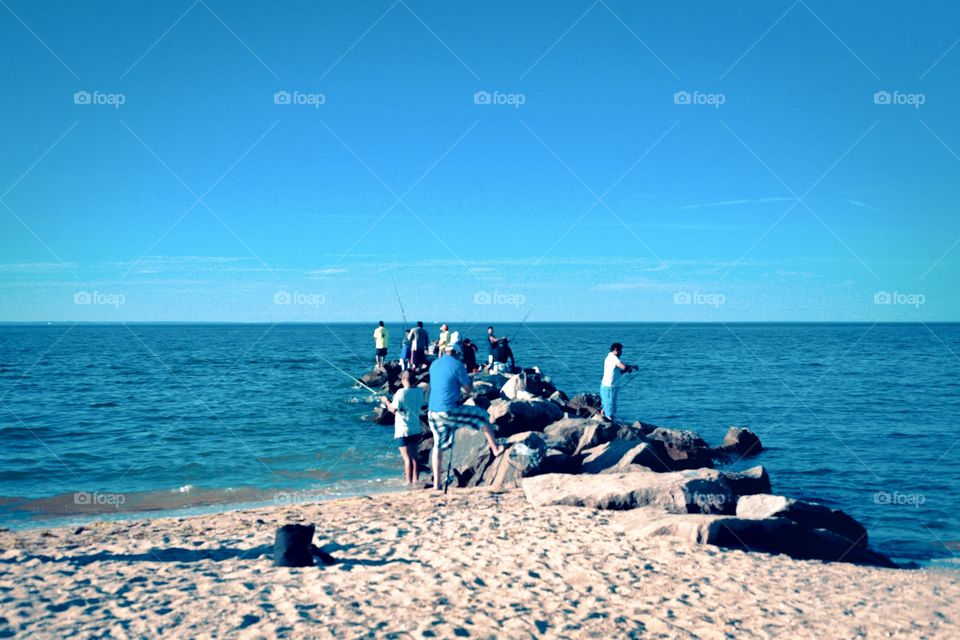 New York Sunken Meadow beach, summer, relaxation, people, swimming, sand, breeze, clear sky, day, warm, water, 