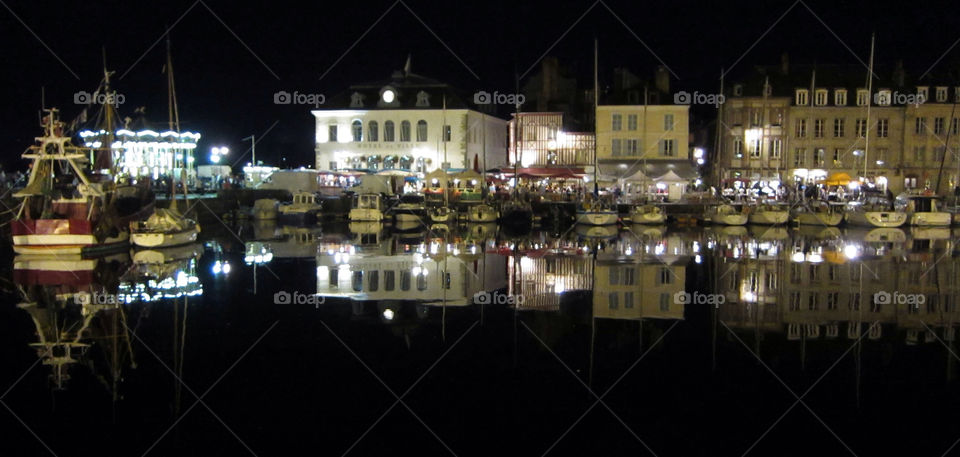 Old harbour at Honfleur by very still night
