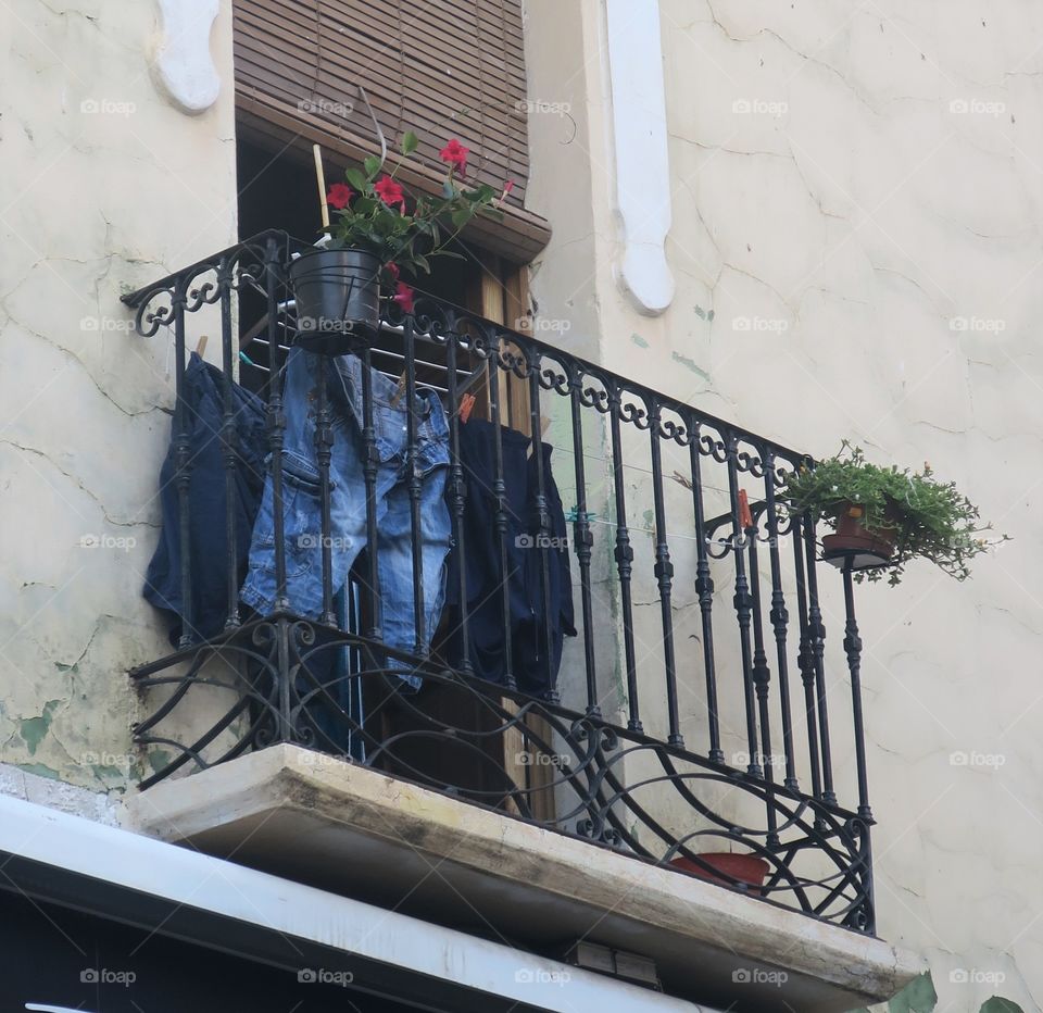 drying clothes on the balcony