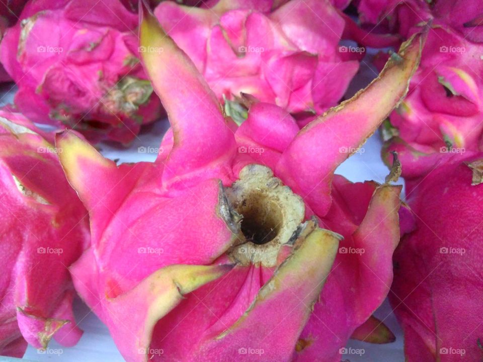 Fresh dragon fruit on the market