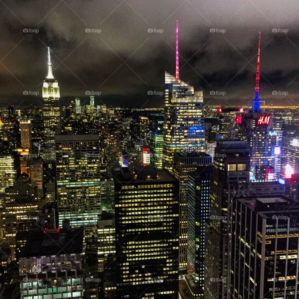 New York City Skyline from Rockefeller Center as clouds roll in over Manhattan