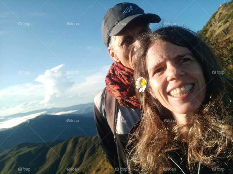 A selfie with unexpected kiss in the head. At almost 3000 meters