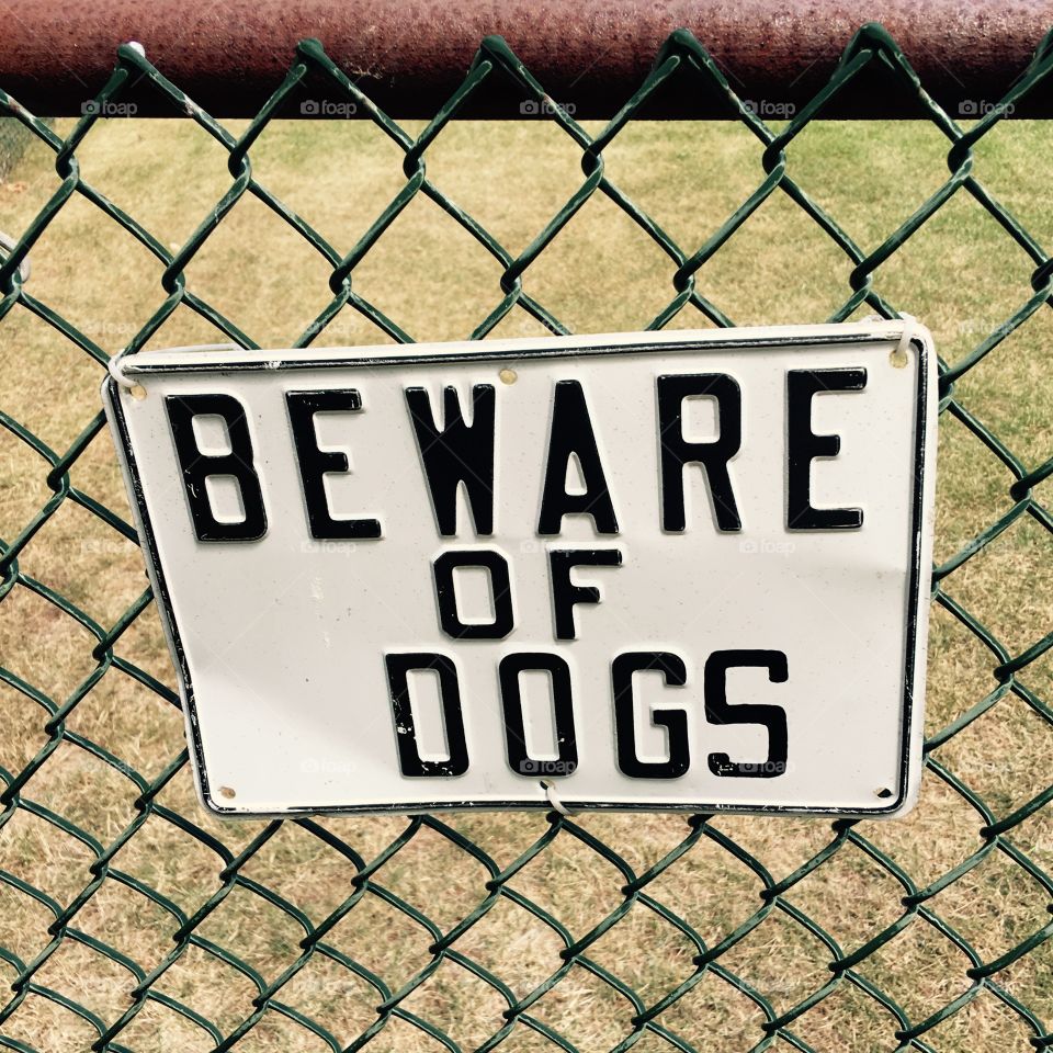 Beware Of Dogs Sign on chain link fence!