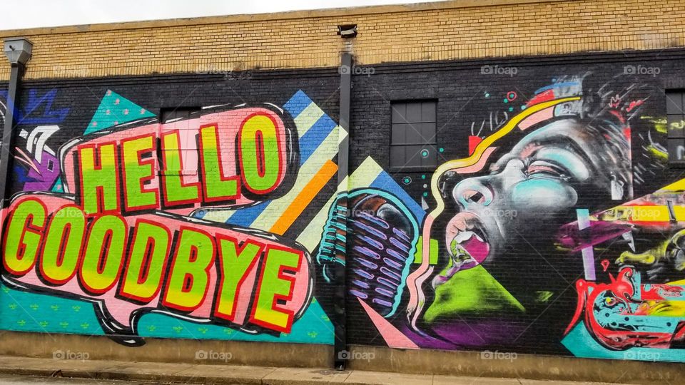 Hello Goodbye Street Art Downtown Greenville Texas