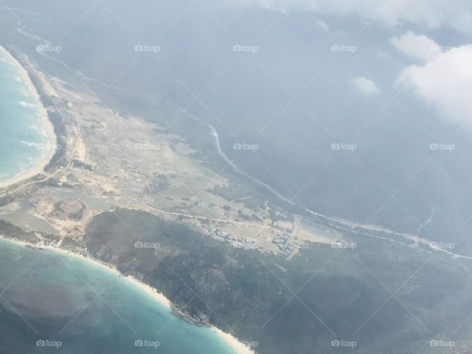 View of the island and Nha Trang beach from the plane