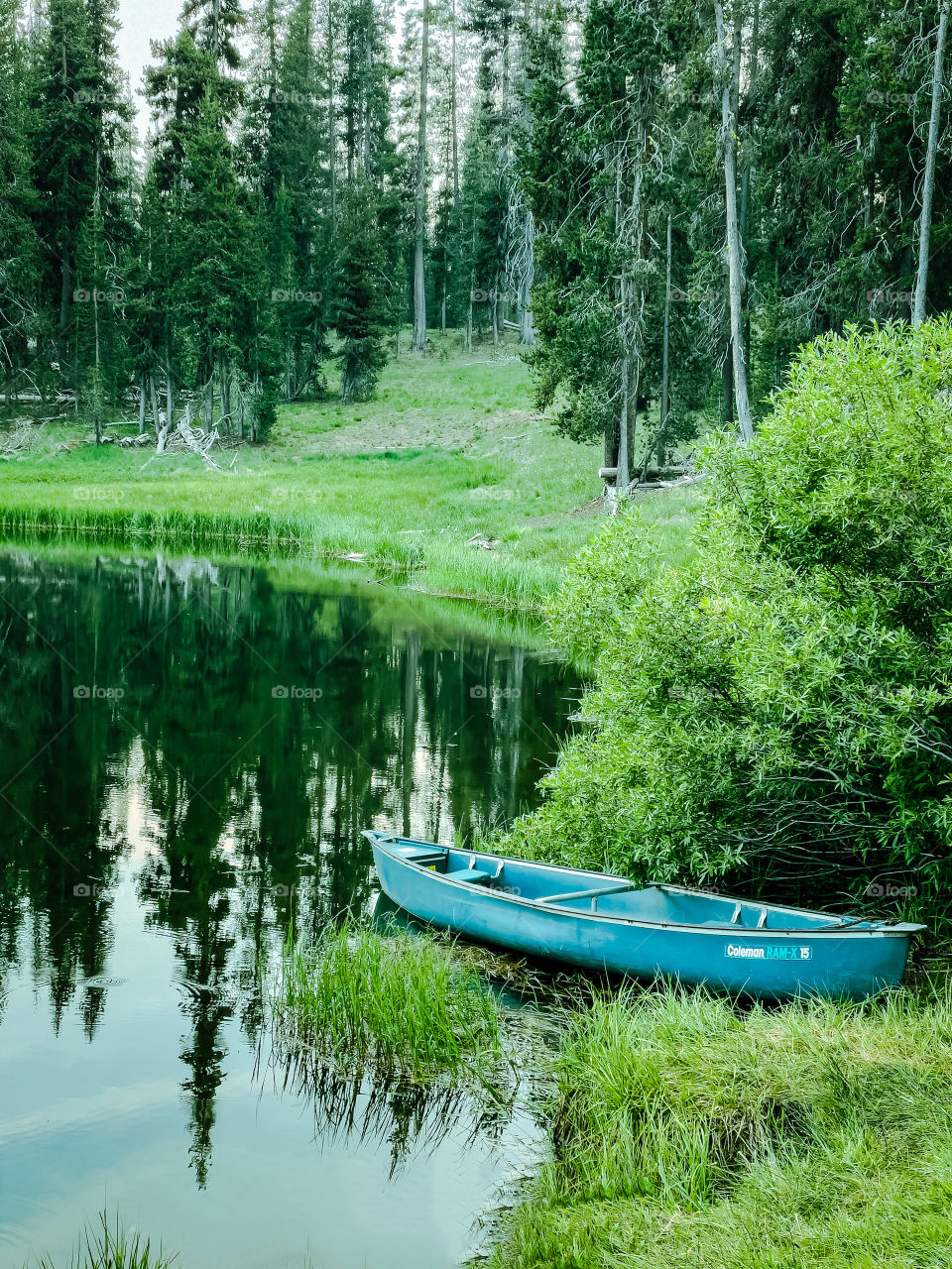 Canoe on she shore of little medicine lake 