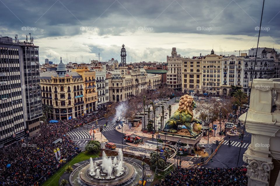 High angle view of town hall square