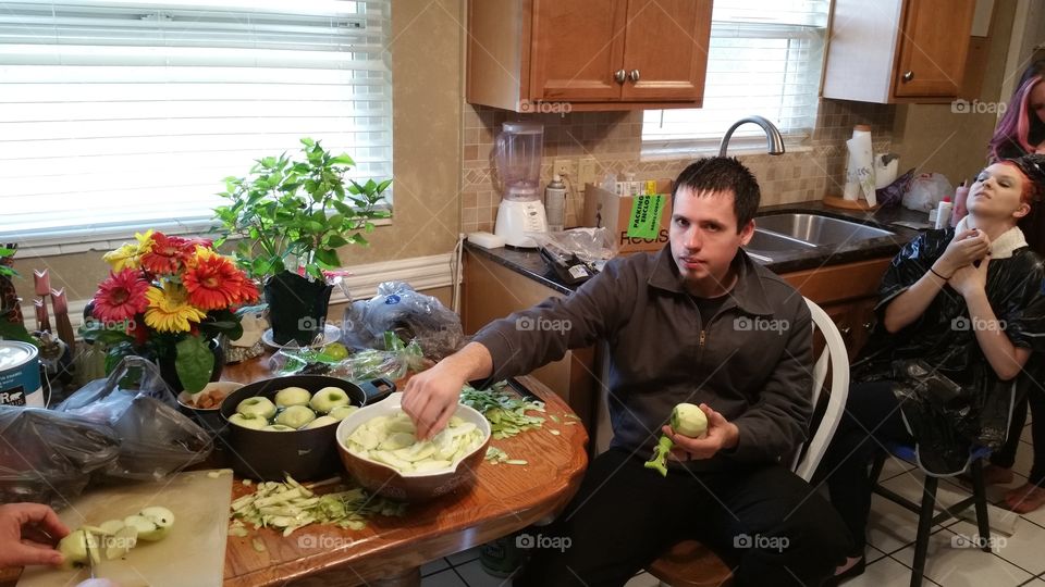 peeling green apples