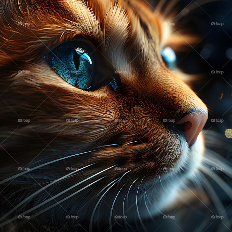 close up of a cat face with round eyes, in the style of vray tracing, photo-realistic techniques