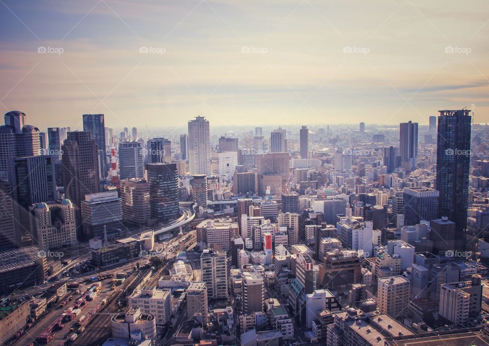 aerial view of the buildings of Osaka, Japan