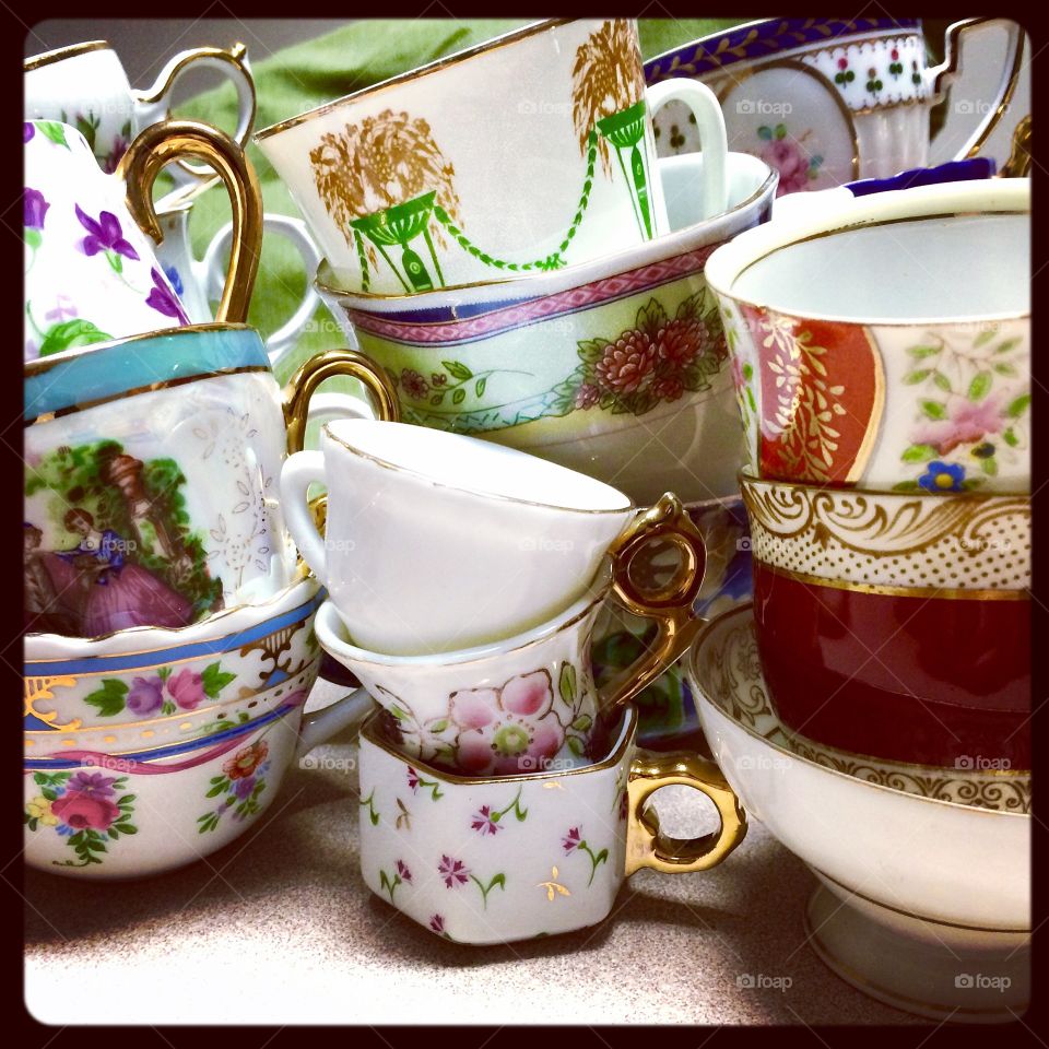 Tea cups. Tea cups stacked 