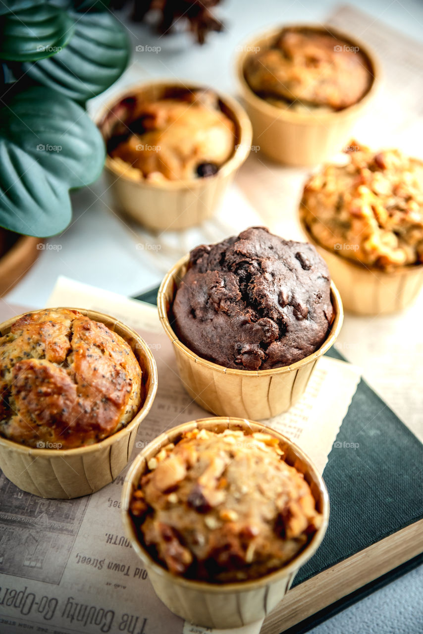 Various kind and taste of muffin cake, looks delicious and tempting, served on the table