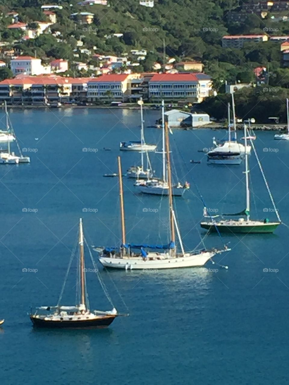 Boats in an island harbor