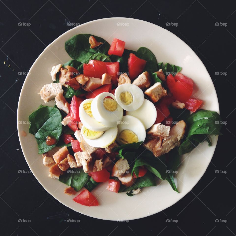 Chicken and hard boiled egg salad.