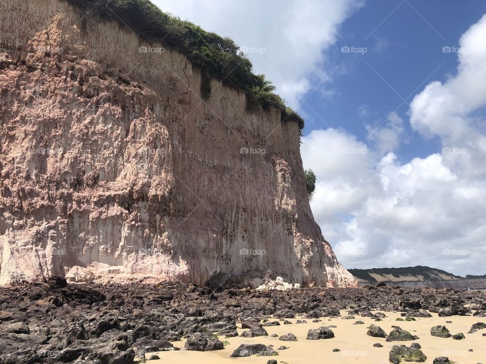 Beautiful Cliff on tropical Brazilian beach 