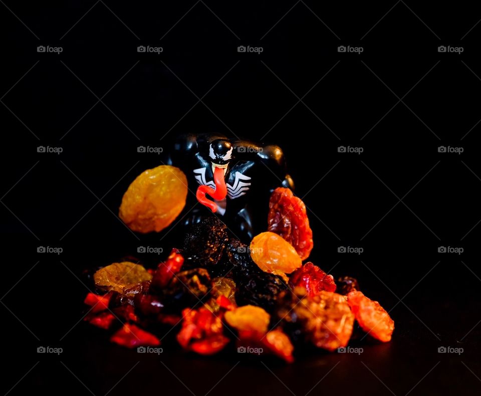 Superhero Posing With Raisins And Dried Cranberries, Fun With Food, Macro Photography 