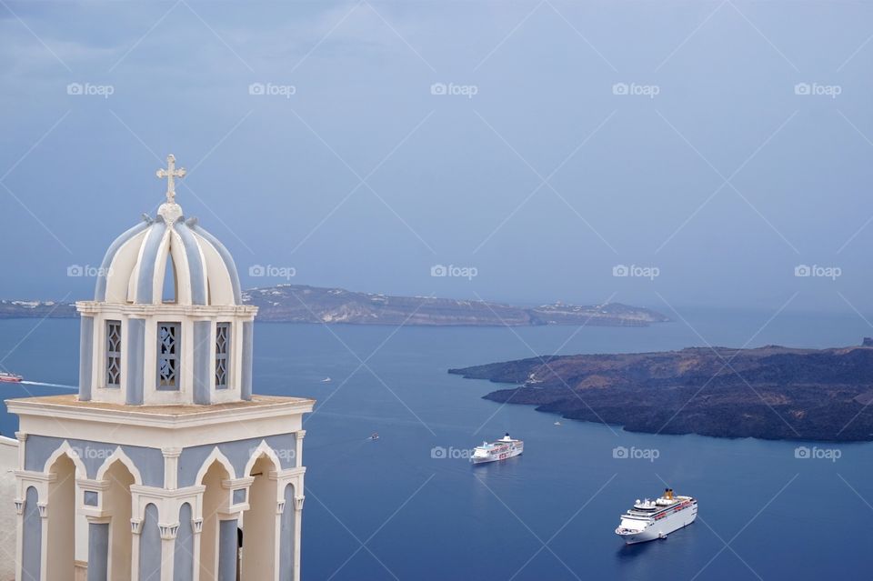 Bell tower near Fira, Santorini, Greece 