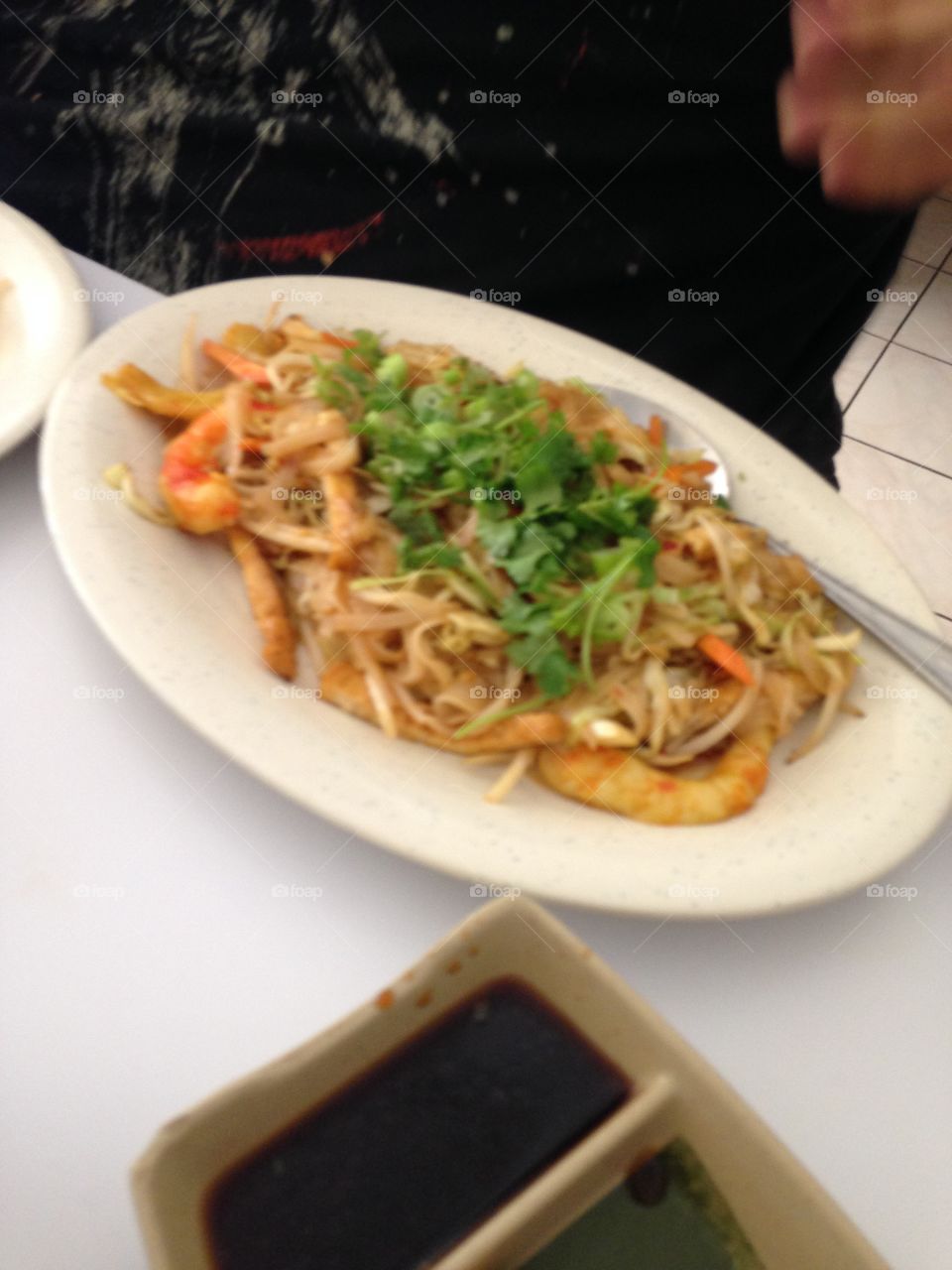 Tofu shrimp and noodles vegan 