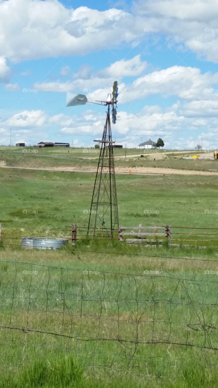 Windmill on grassy plains in Colorado