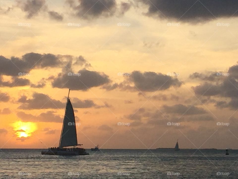 Sailboat in the sunset, Key West, FL