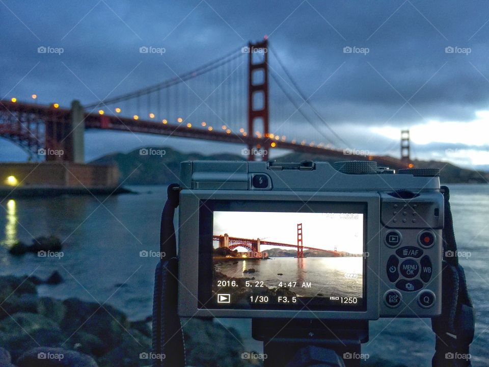 Setting up the shot of the Golden Gate Bridge.