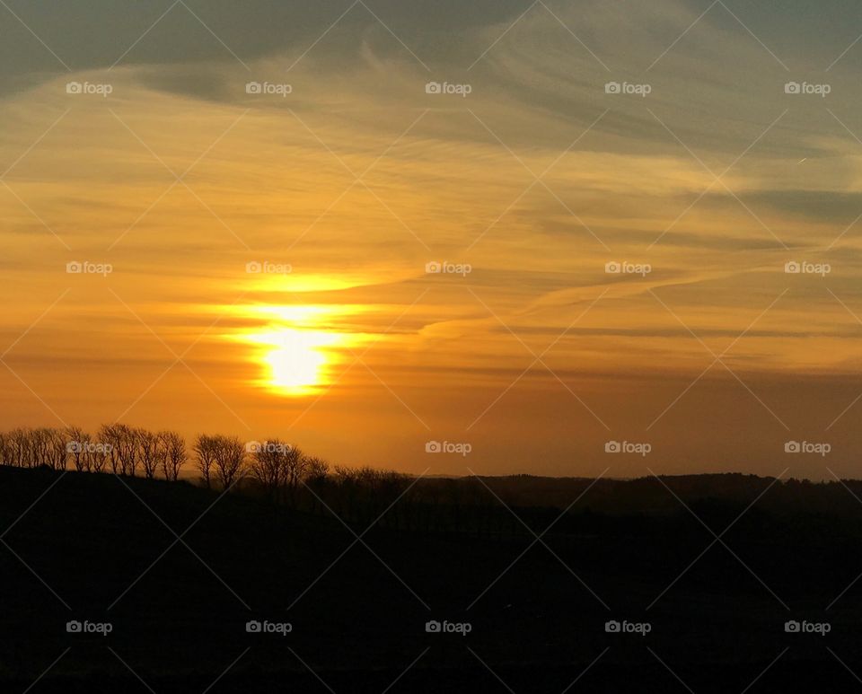 Beautiful warm colored sunset in november