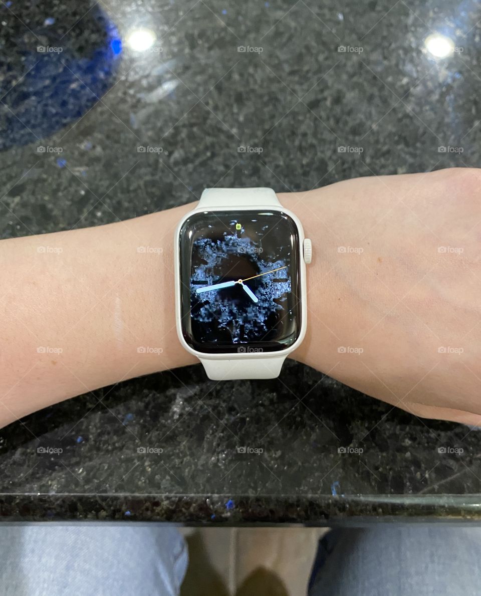 White Apple Watch with Granite background