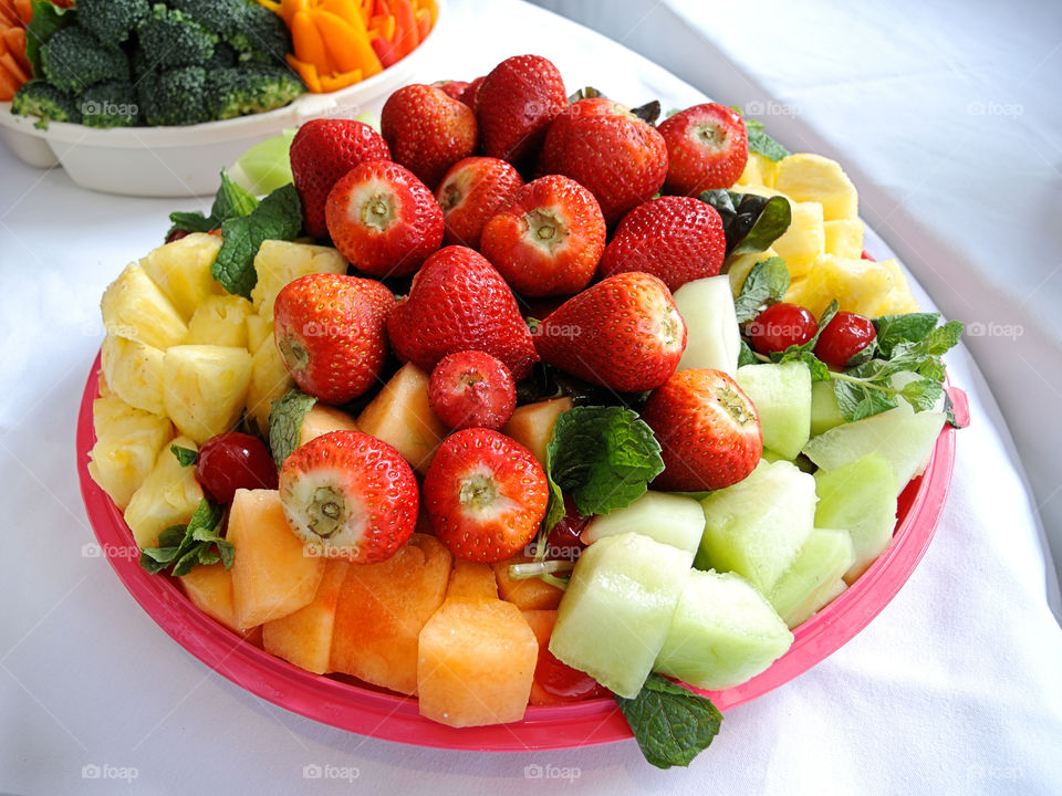 Elevated view of fruit salad