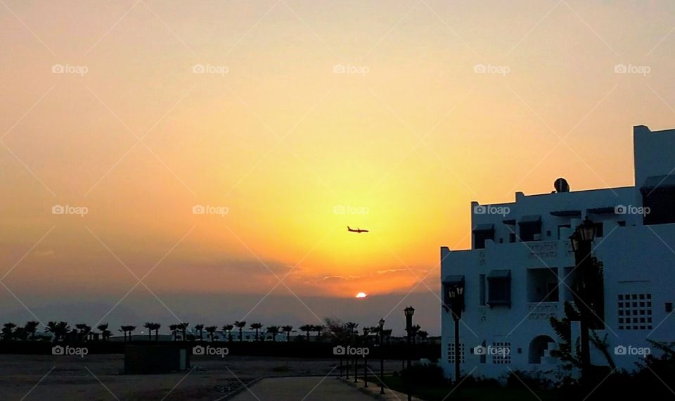 Sunset and airplane