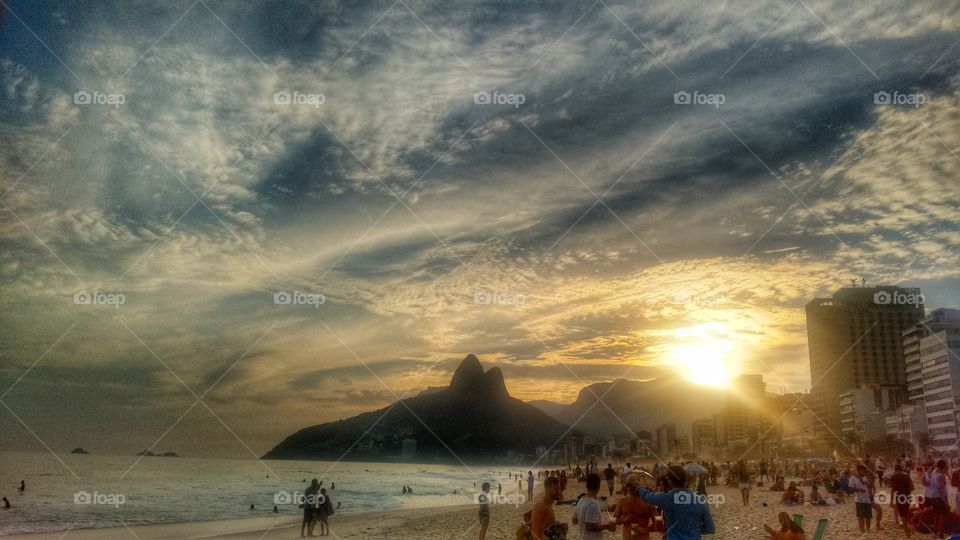 mar praia rio de janeiro sol pôr do sol céu
