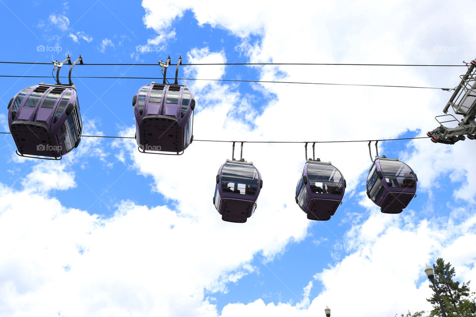 Hanging gondolas overhead