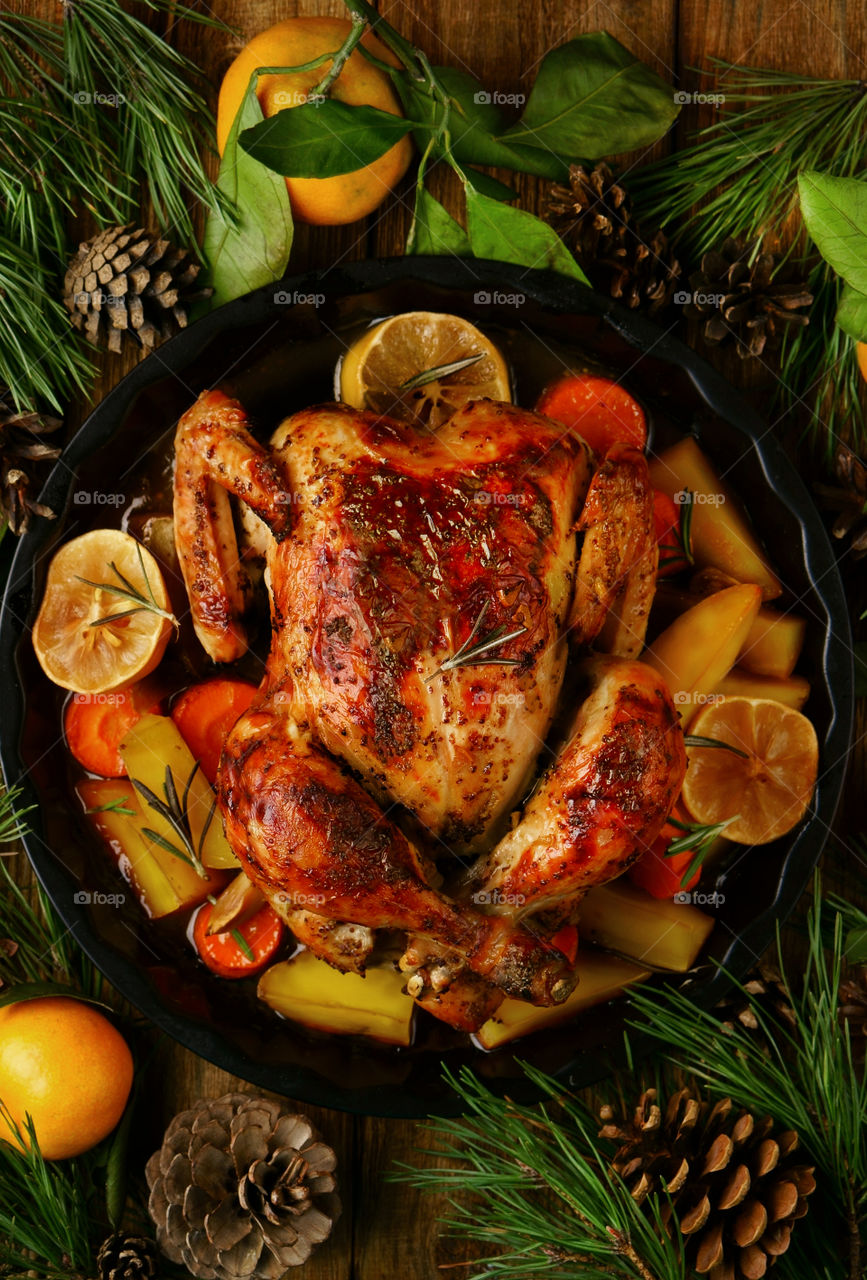 Roasted chicken and vegetables, Christmas style