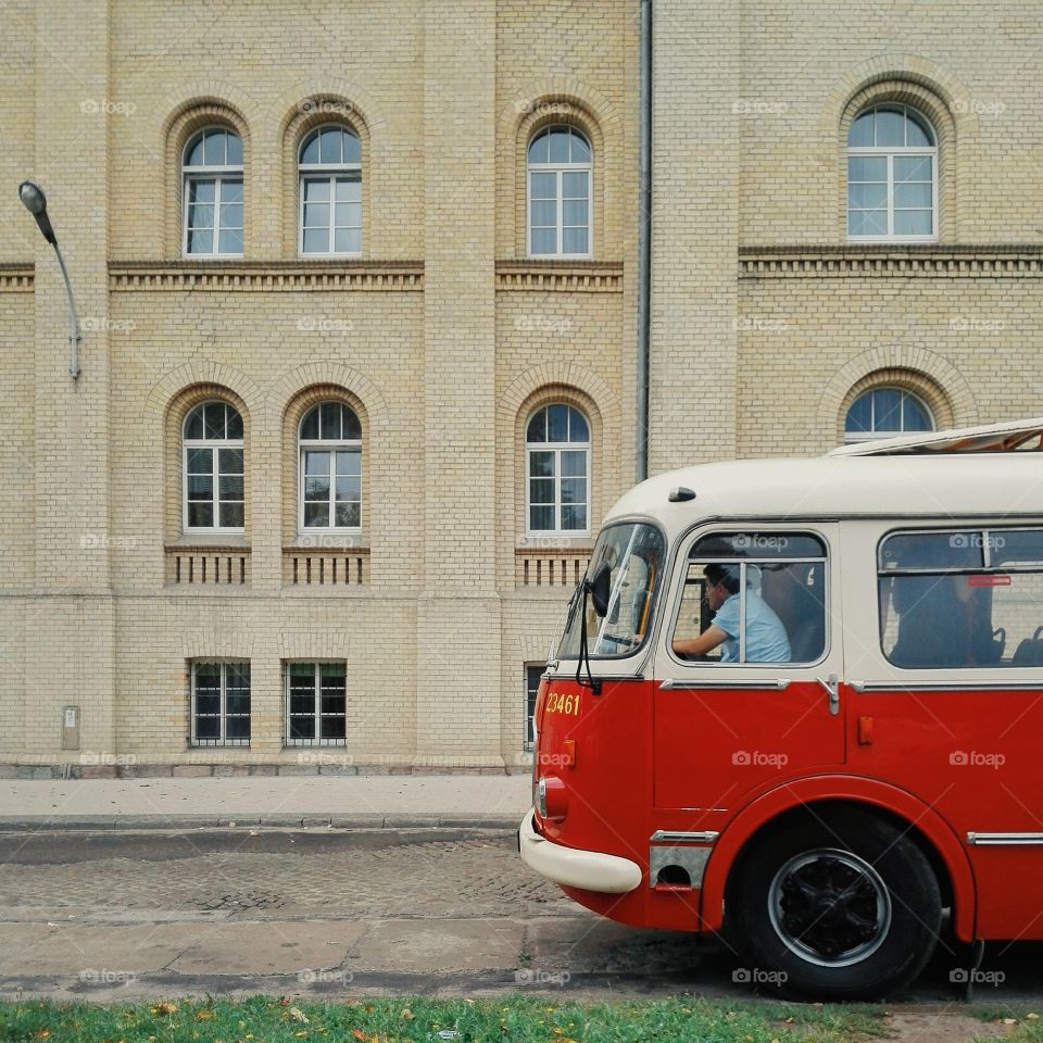 red old bus