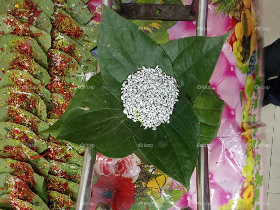 Betel leaf decorations in a party.