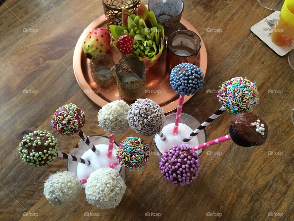 Multicolor lolly pops on table