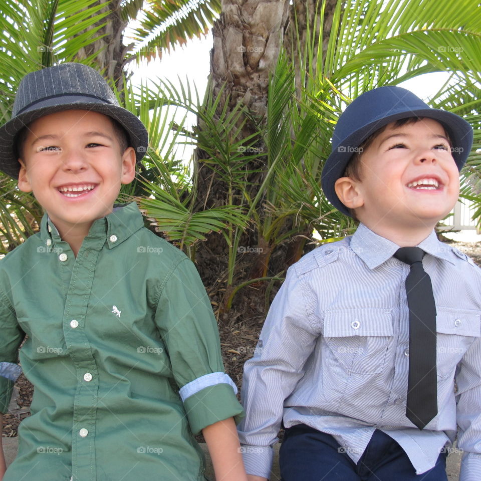 Close-up of two happy brothers