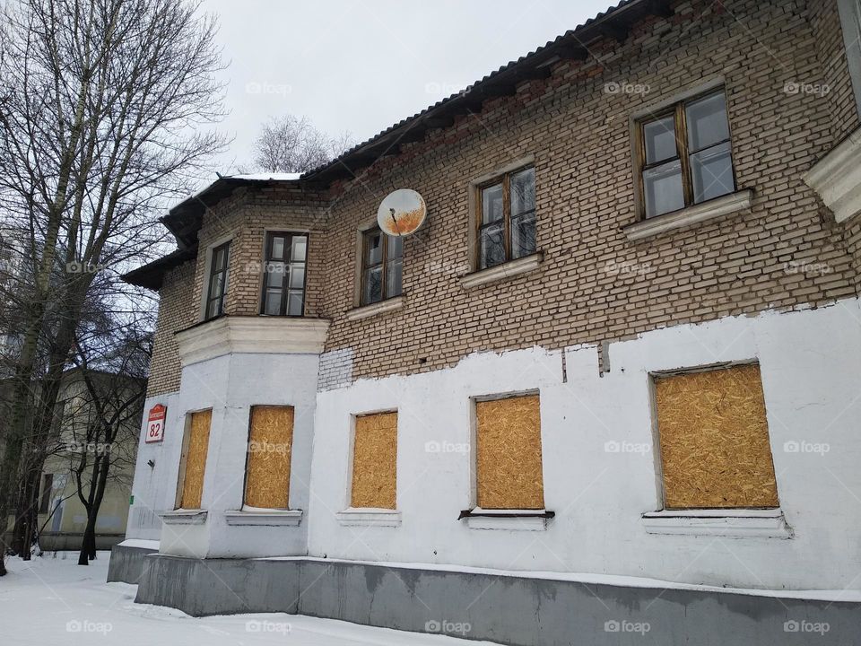 old house windows street view geometric shapes