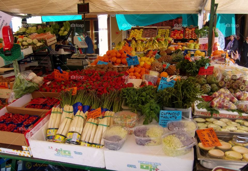 Market stall in Padova. Fresh fruit and veggies at the market in Padova