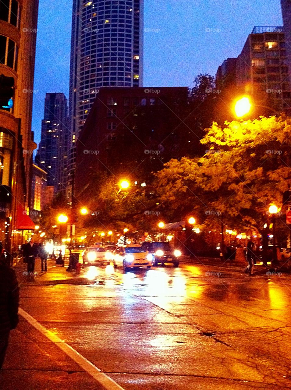 Night rain on a city street 