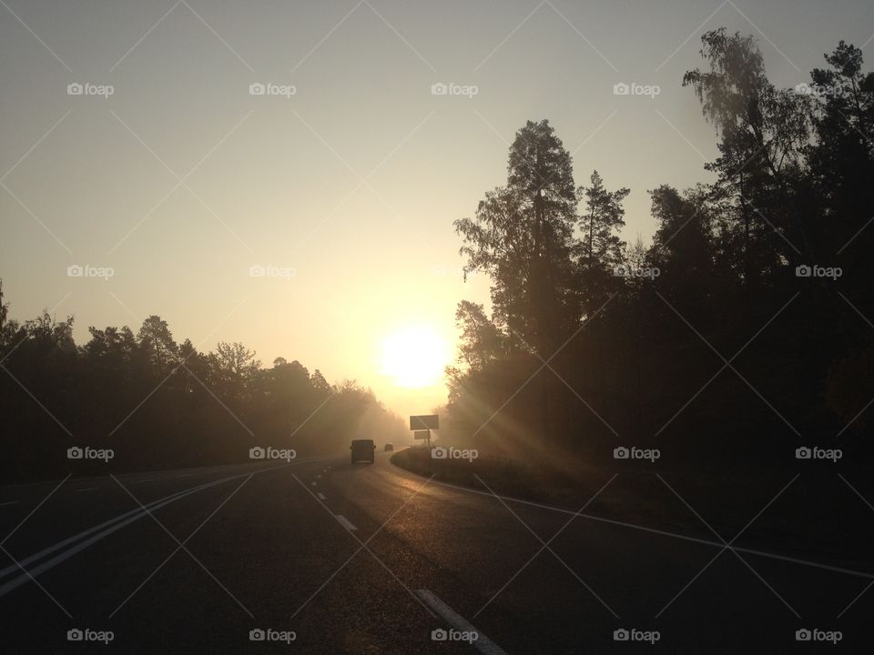 Sunrise on the road