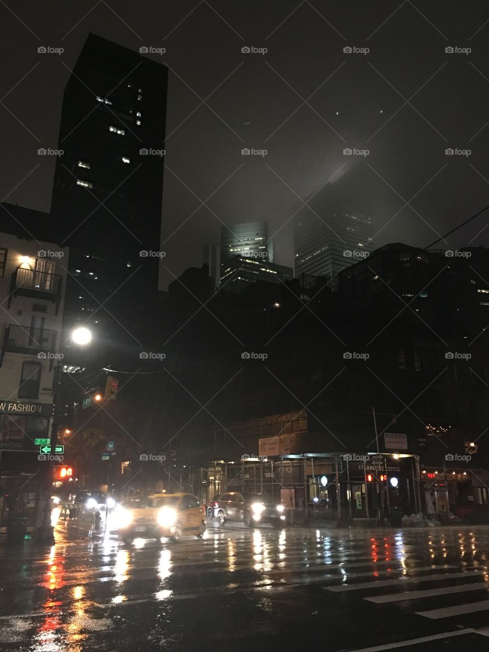 New York street on a rainy night.