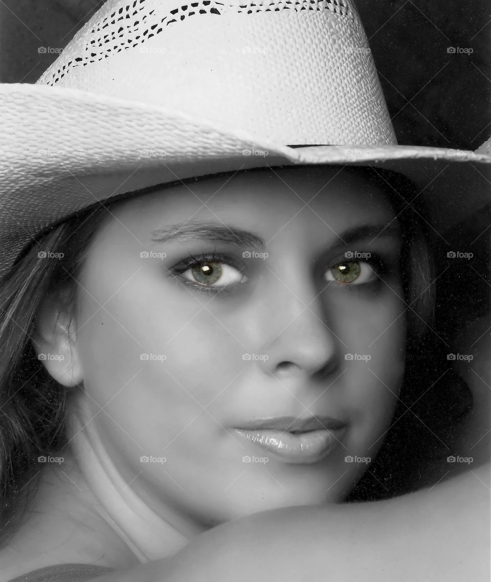 Sexy Cowgirl Boudoir Headshot Black and White
