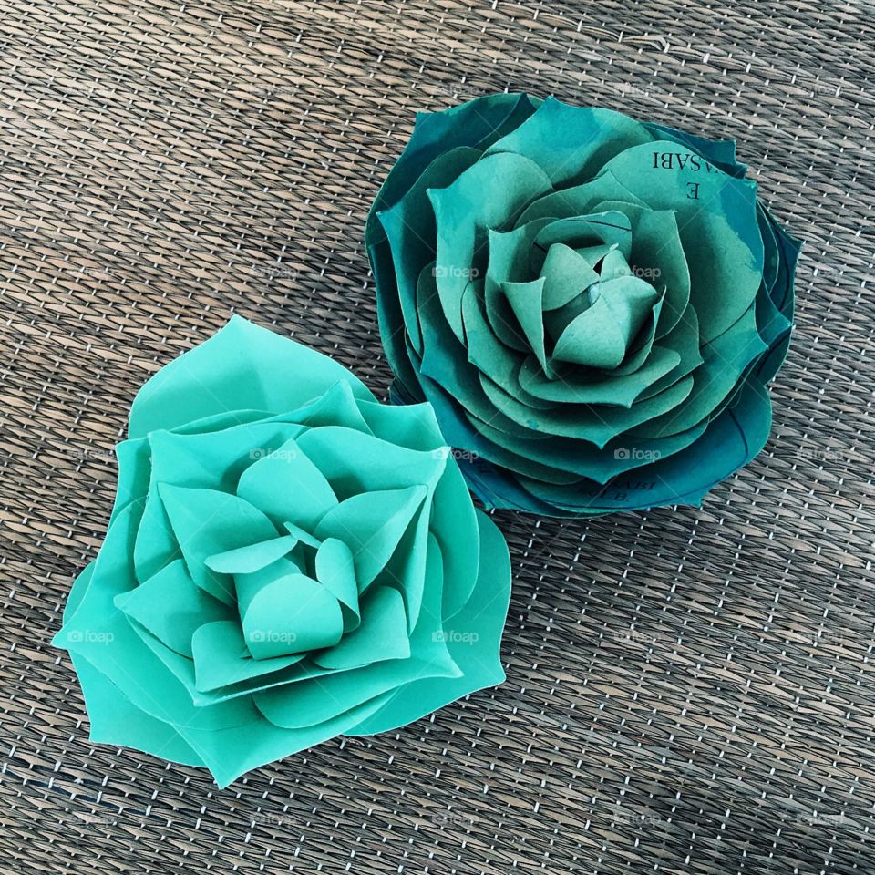 Paper succulents on bamboo mat