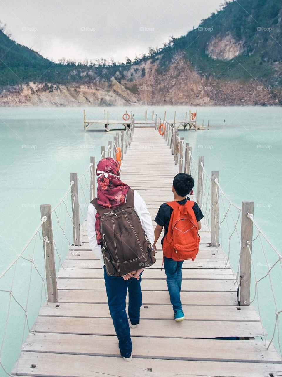 In the middle of a volcano crater in Kawah Putih, Bandung Indonesia