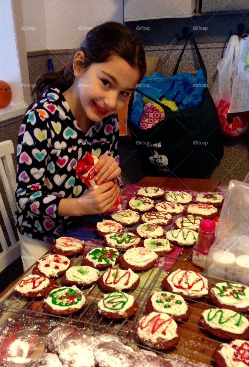 Girl baking cookie