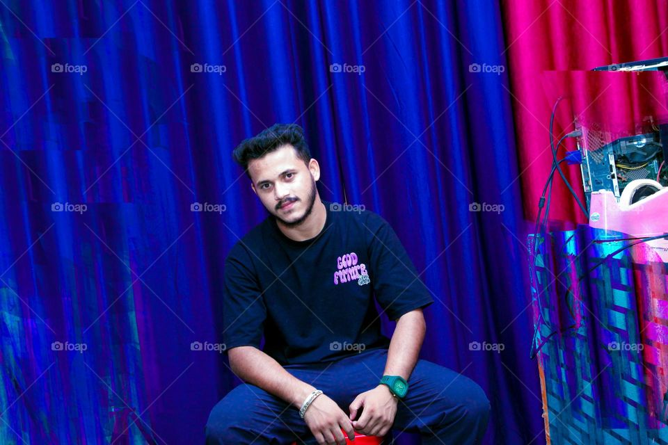 boy black shirt with Bluebackground
