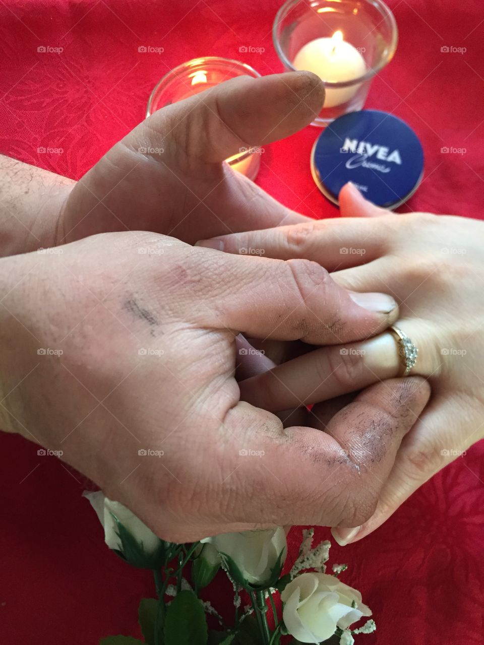 Man love Nivea cream to Softens those hard-working hands as he takes the hand of his true love